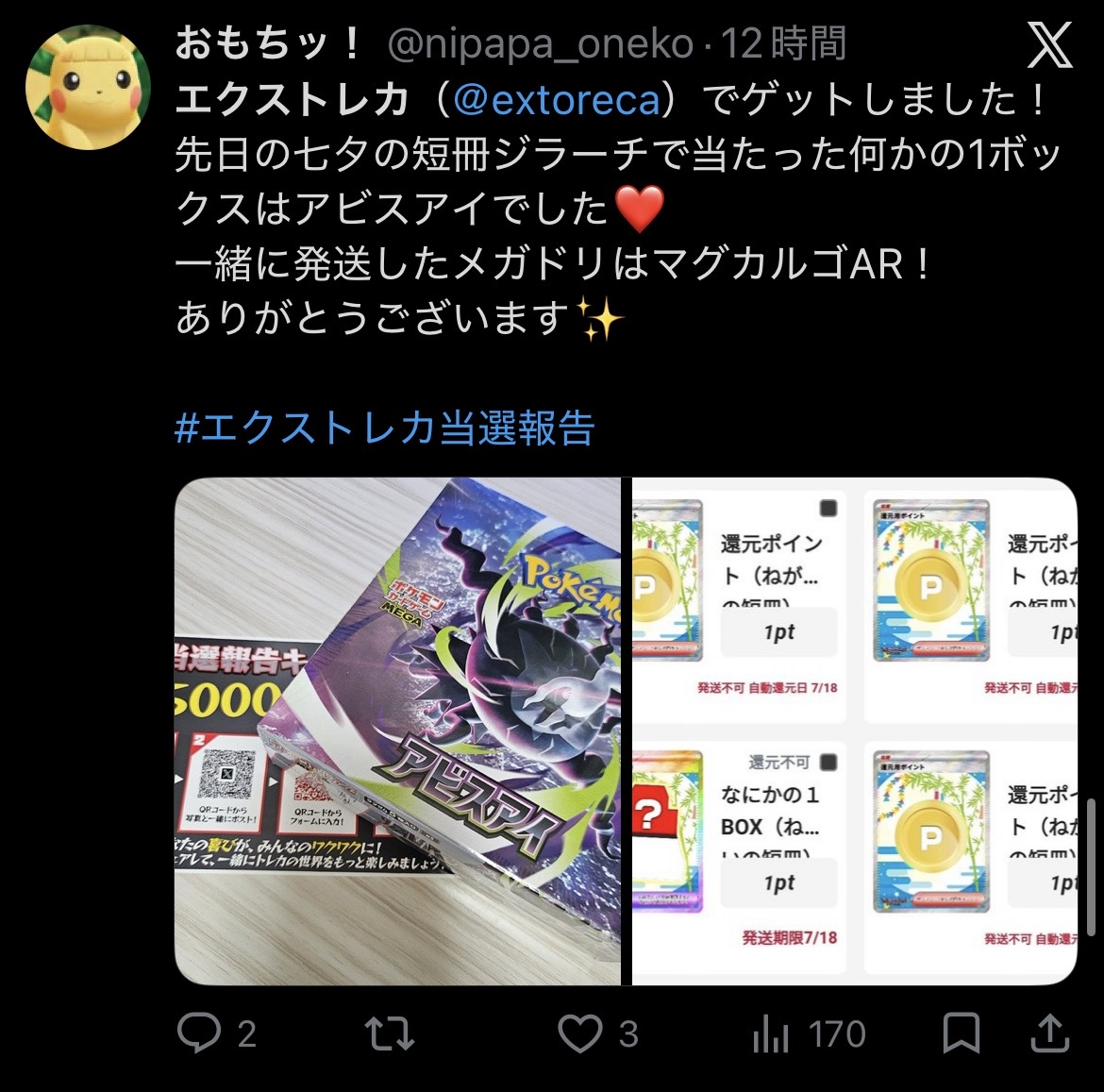 エクストレカ 当選報告
