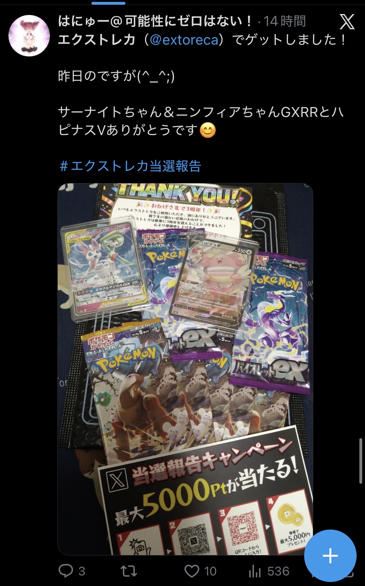 エクストレカ 当選報告